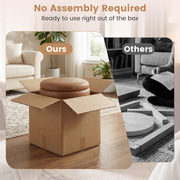 Giantex Round Ottoman with Storage 360° Swivel Faux Leather Vanity Stool