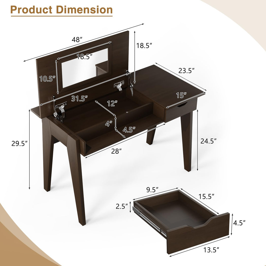 CHARMAID Vanity Table with Flip Top Mirror, 48&