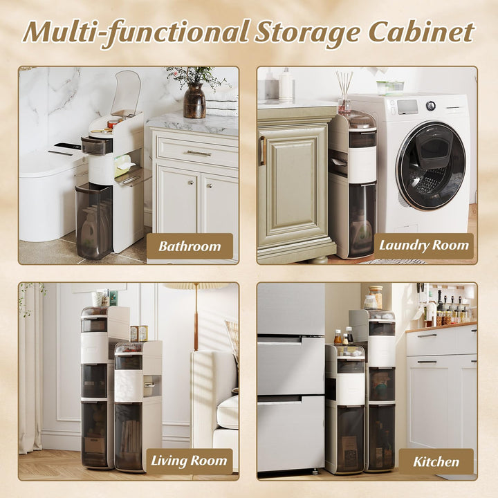 Giantex 4-Tier Narrow Bathroom Storage Cabinet with Drawers and Tissue Box
