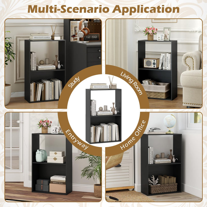Giantex 3-Tier Bookshelf | 2-Cube Bookcase w/Open Storage Compartment (1/2)