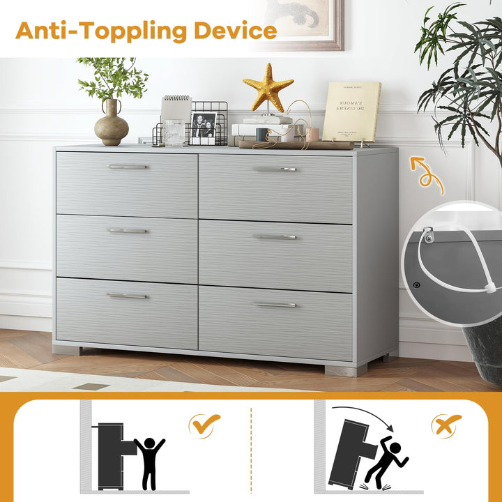 Giantex Storage Cabinet with 6 Drawers, Metal Legs &amp; Handles, Anti-Toppling Devices, Grey