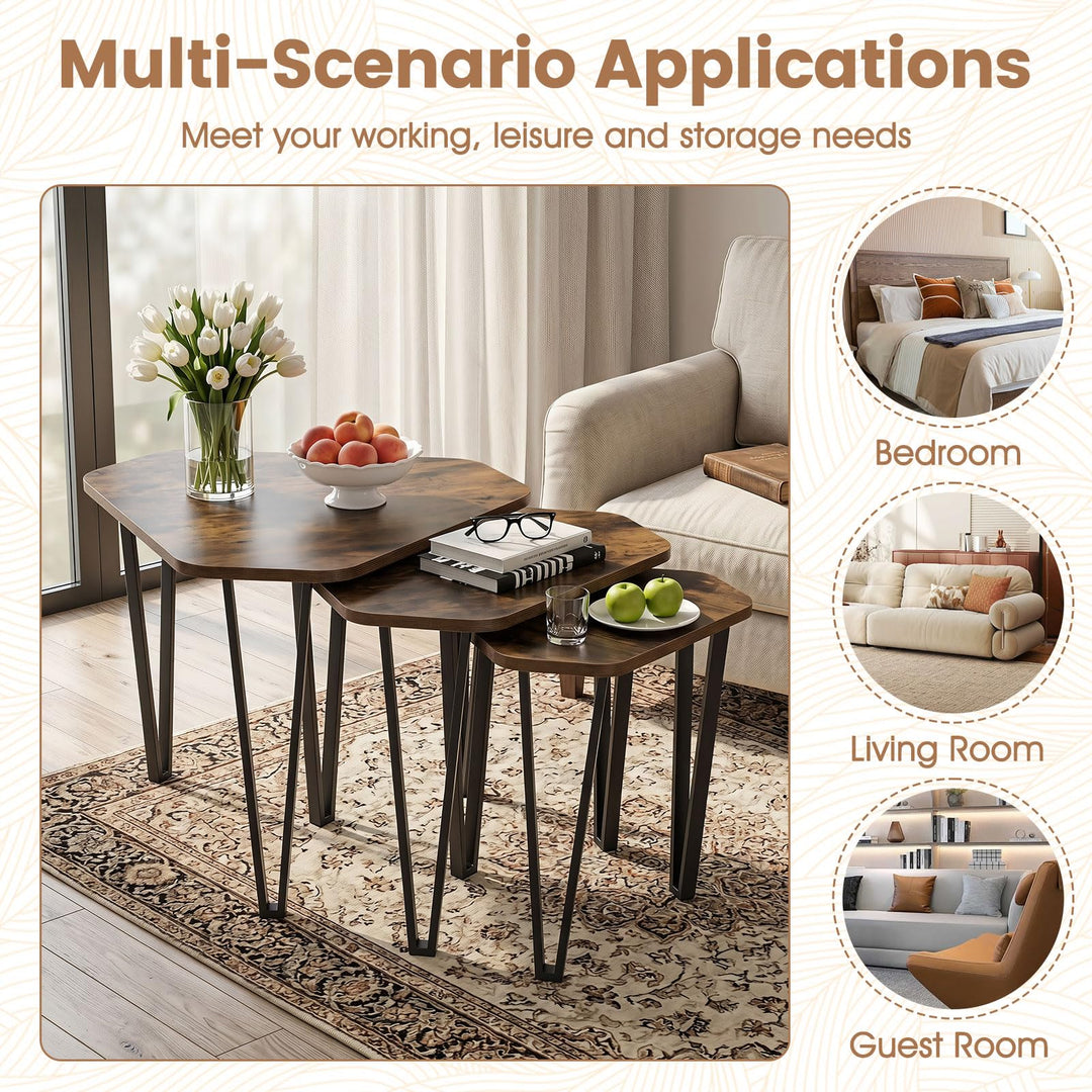 Giantex Nesting Coffee Tables Set of 3 for Living Room &amp; Apartment