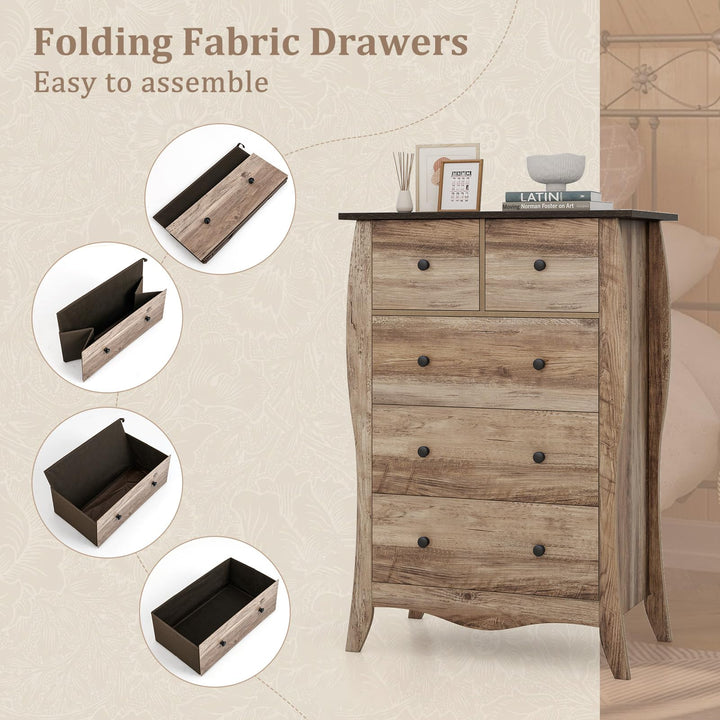 Giantex Storage Cabinet with Foldable &amp; Detachable Fabric Drawers, Anti-Tipping Kit, 26.5” x 15” x 38” Farmhouse Floor Cabinet