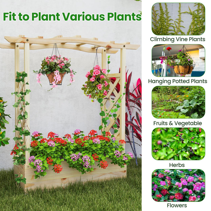 Giantex Raised Garden Bed with Sided Trellis &amp; Hanging Roof, Wood Planter Box, 44”x14”x45” (L x W x H)