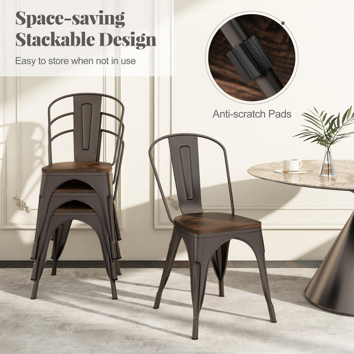 Giantex Metal Dining Chairs Set of 4, Stackable Kitchen Chairs with Wood Seat &amp; Removable Backrest
