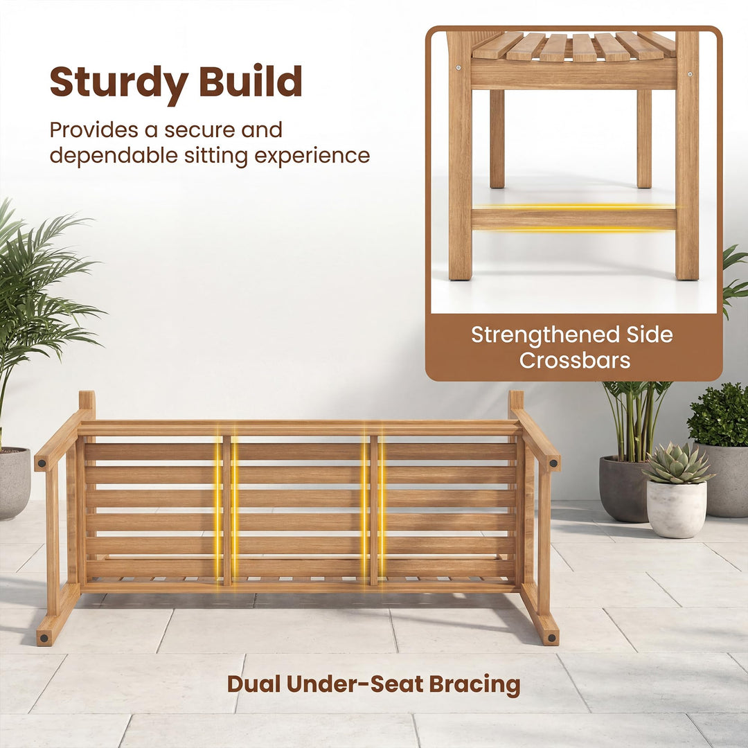 GIANTEX 51" Teak Wood 2-Person Patio Bench with Armrests