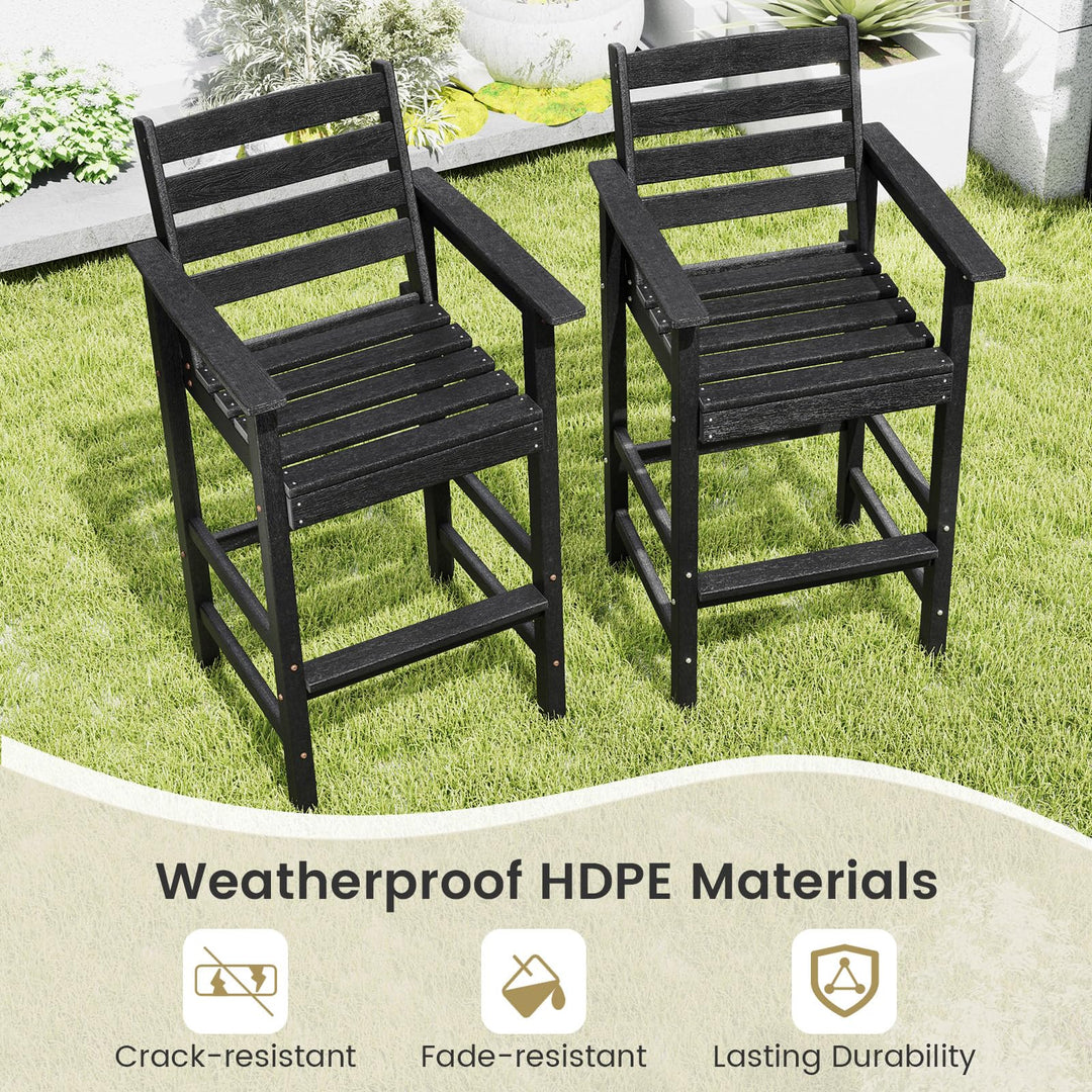 Giantex 29” Bar Stools Set of 2/4, HDPE Barstools w/Back, Armrests &amp; Footrests, Max Load 330Lbs