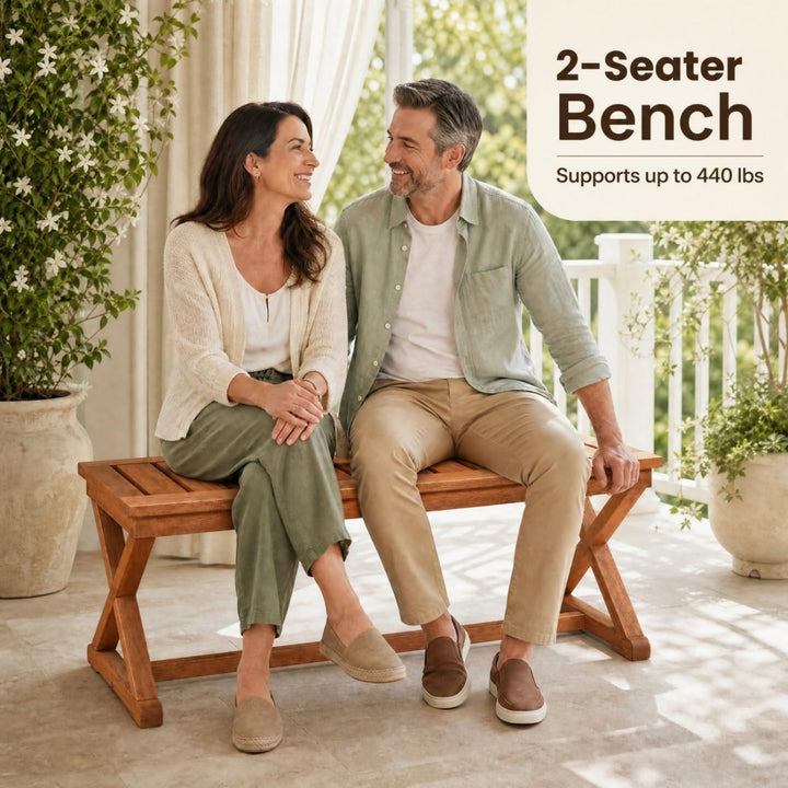 GIANTEX 44" Solid Wood Outdoor Bench with Cross Legs (1/2)