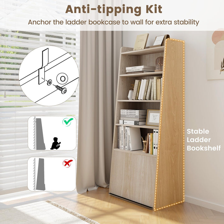 Giantex 6-Tier Bookcase, Freestanding Ladder Bookshelf with 2 Adjustable Shelves &amp; Flip Up Door