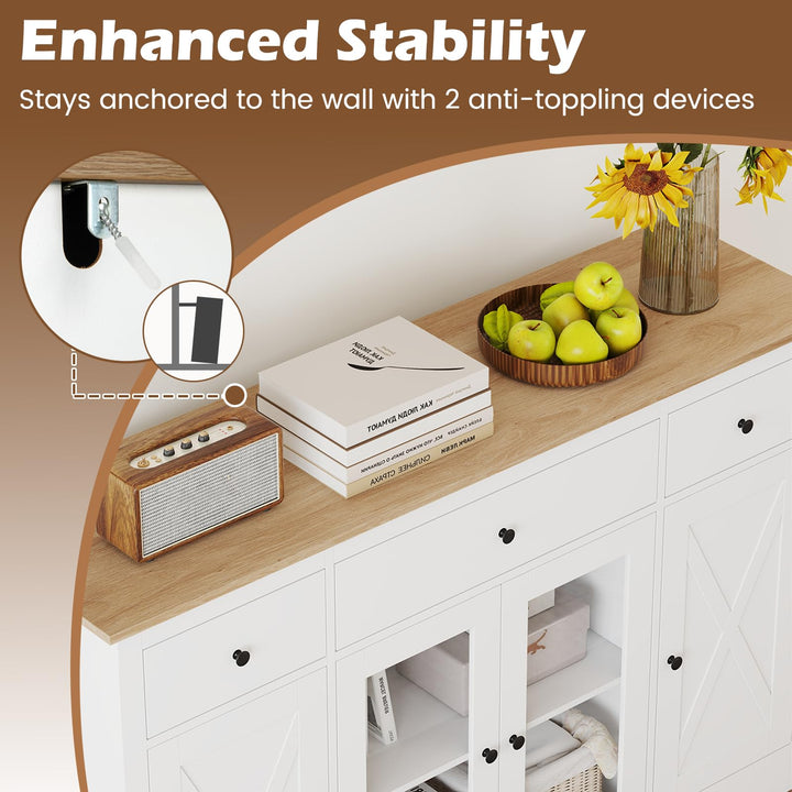 Giantex 55" Large Buffet Sideboard with 3 Drawers &amp; 2 See-Through Doors