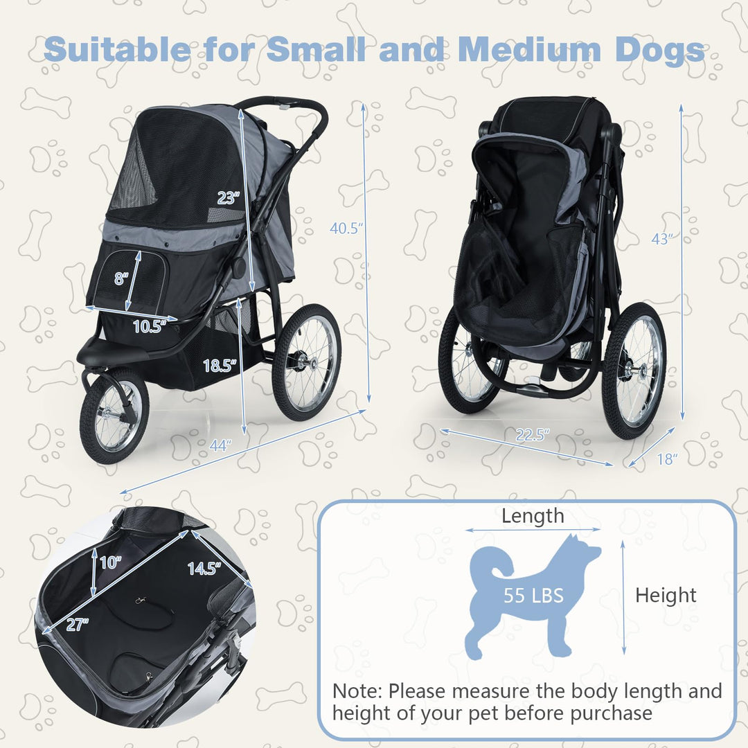Giantex Dog Stroller for Small &amp; Medium Dogs Cats Foldable Pet Stroller with 3 All-Terrain Inflatable Rubber Wheels