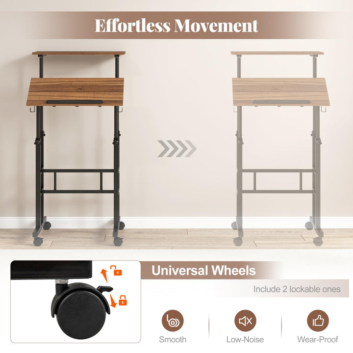 Giantex Mobile Stand up Desk, Height Adjustable, 24"D x 22"W x 49"H