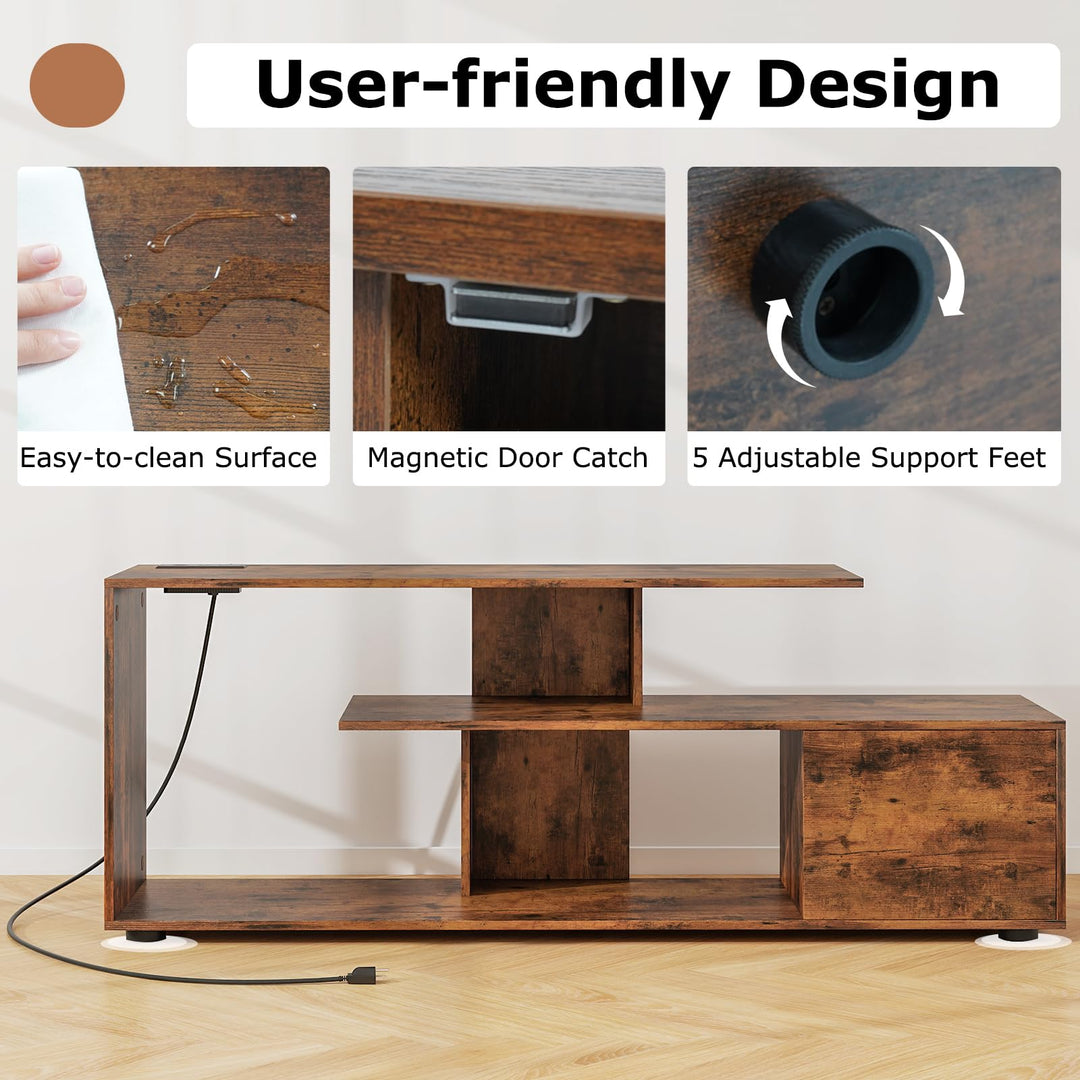 Giantex TV Stand with Power Outlet for TVs up to 55 Inch, Entertainment Center with Storage Cabinet &amp; Open Shelves