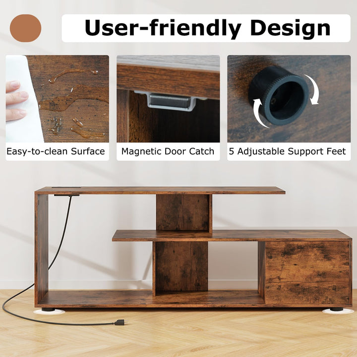 Giantex TV Stand with Power Outlet for TVs up to 55 Inch, Entertainment Center with Storage Cabinet &amp; Open Shelves