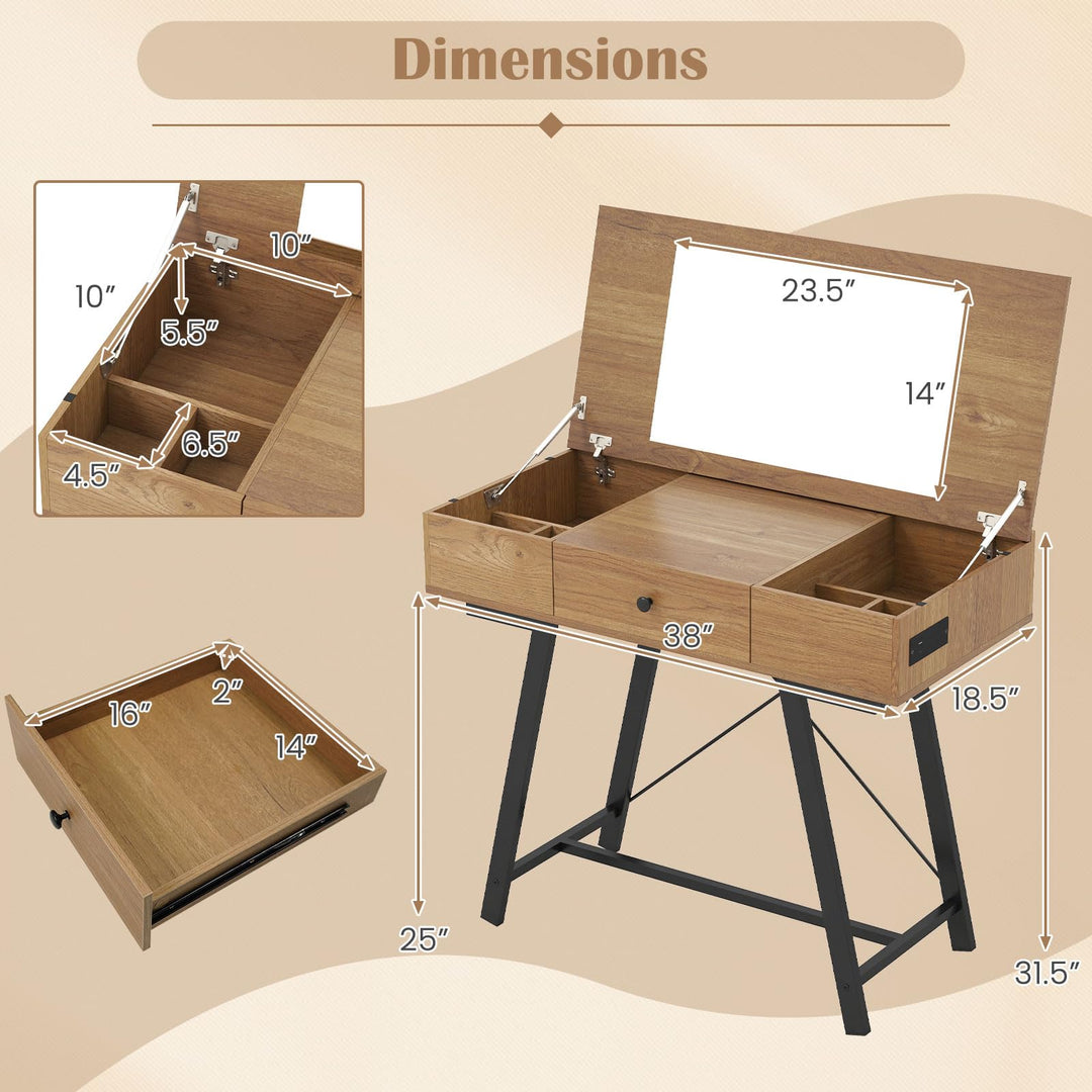 CHARMAID Vanity Desk with Flip Top Mirror with Charging Station