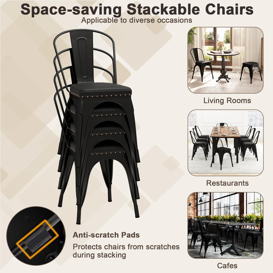 Giantex Metal Dining Chairs Set of 4 with Detachable Backrest &amp; PU Leather Padded Seat