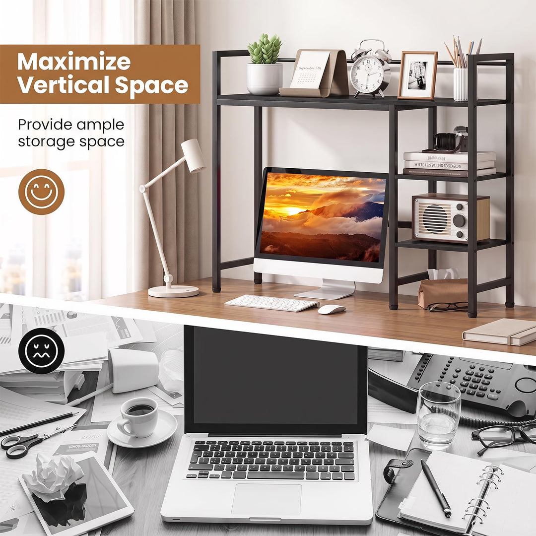 GIANTEX 4-Tier Desktop Bookshelf | 38.5" Dorm Desk Hutch for 27" Monitor