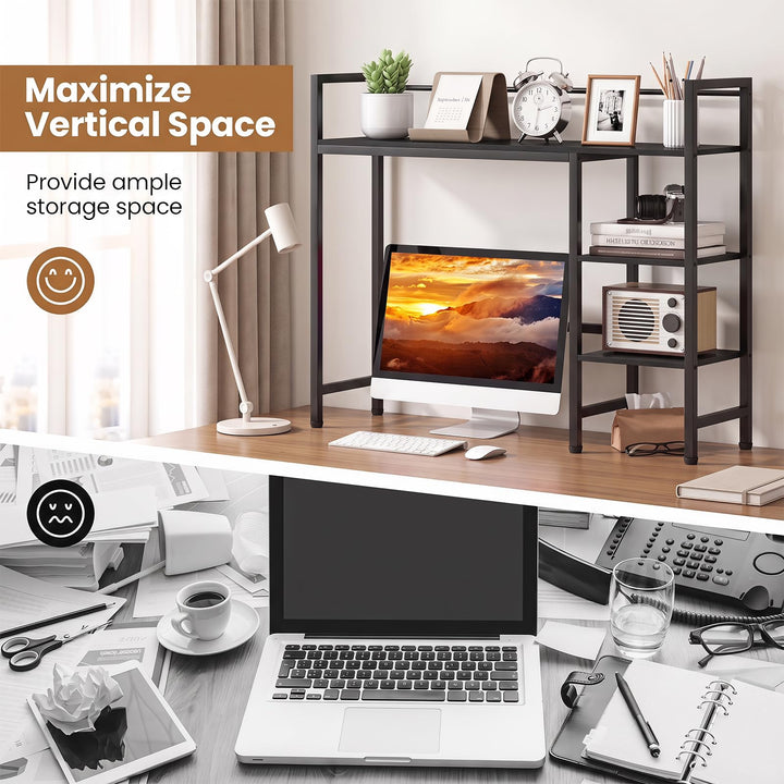 GIANTEX 4-Tier Desktop Bookshelf | 38.5" Dorm Desk Hutch for 27" Monitor