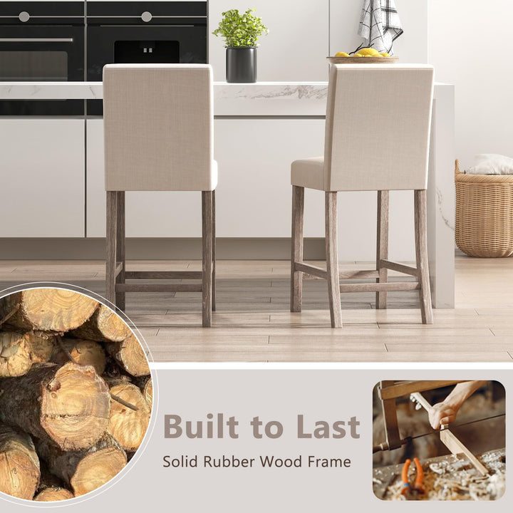 Giantex Bar Stools Counter Height, 24.5" Modern Fabric Bar Chairs with Back, Footrest &amp; Solid Wood Legs