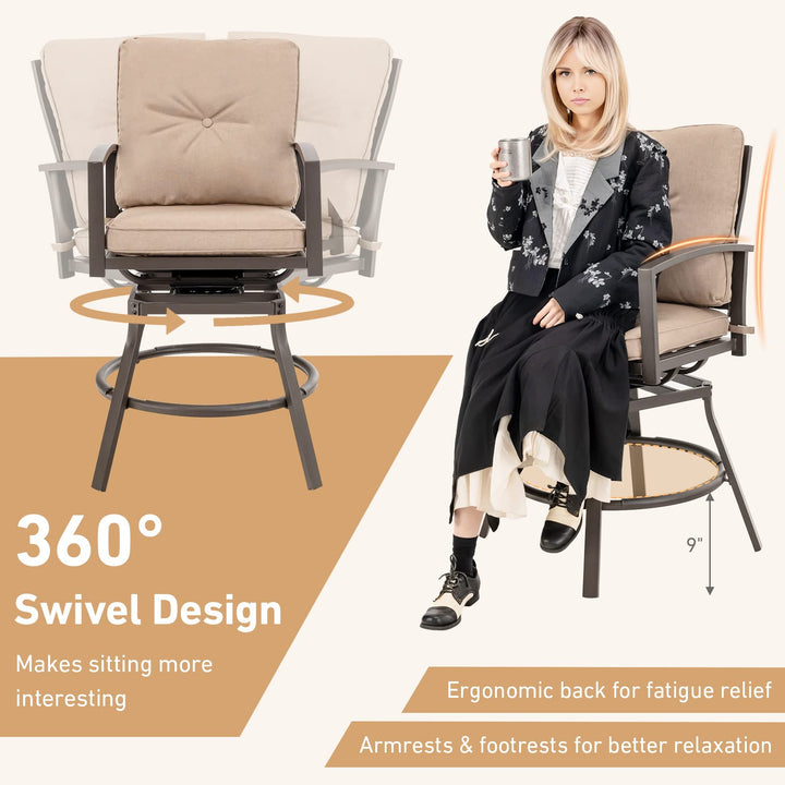 Giantex Set of 2 or 4 Patio Bar Chairs - Swivel Counter Height Bar Stool with Inclined Backrest