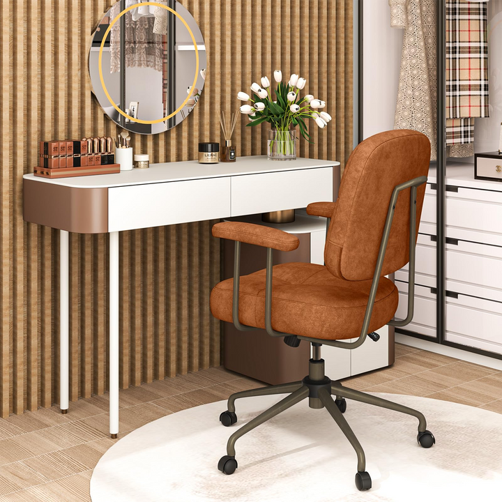 Giantex Mid Century Modren Office Chair, Fuax Leather Desk Chair w/Armrest &amp; Mid Back
