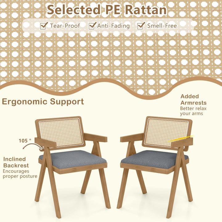 Giantex Rattan Dining Chairs, Leathaire Kitchen Chairs w/Armrests &amp; Padded Cushion