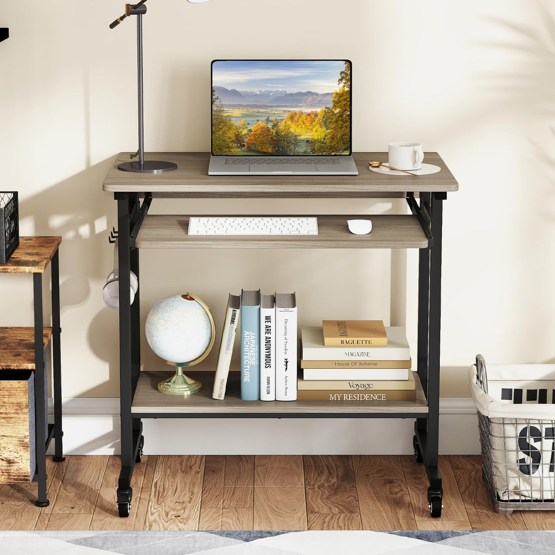 Giantex Rolling Laptop Table with Pull-out Keyboard Tray and Hooks