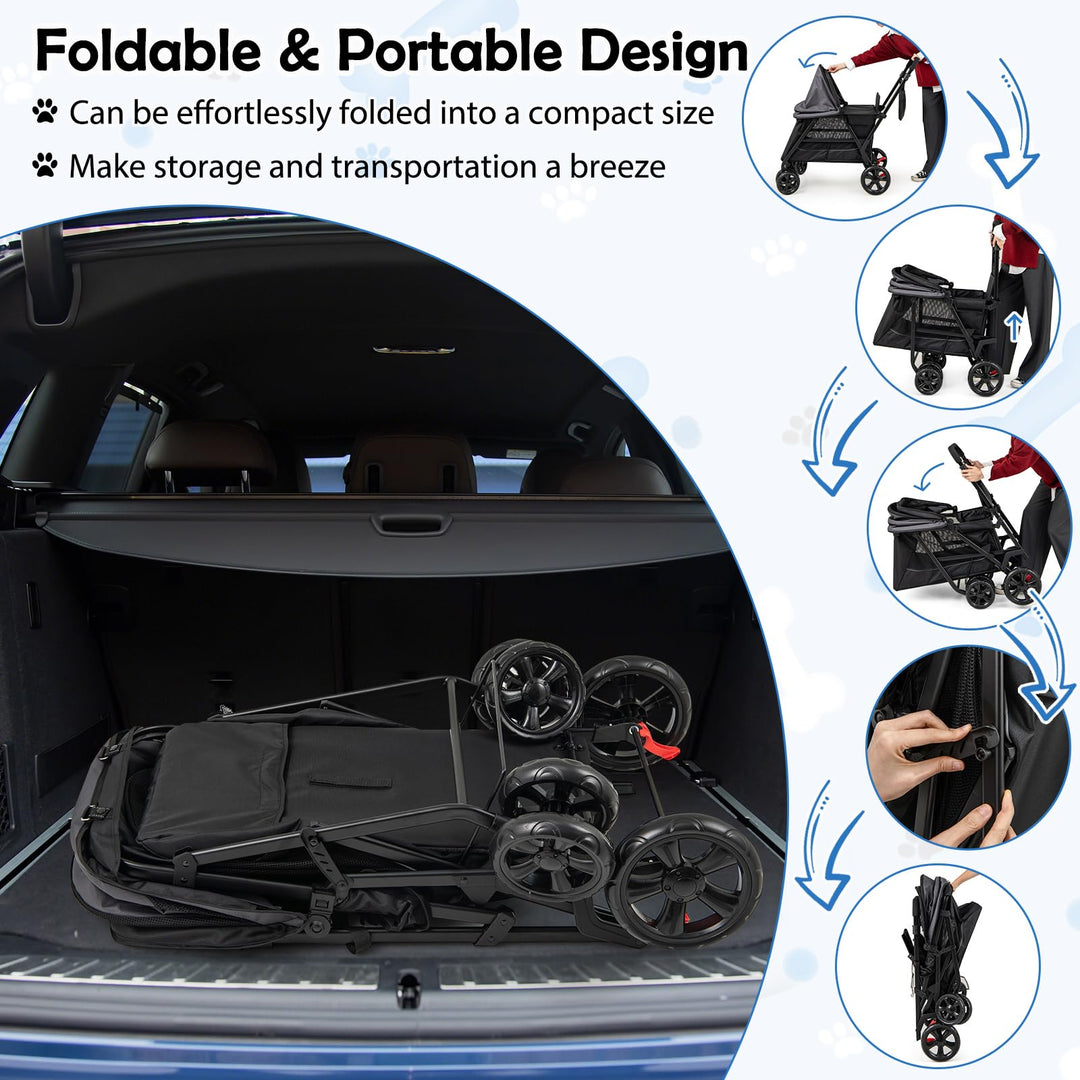 Giantex Dog Stroller with Low Entry &amp; Ramp Access, Cat Stroller with Lockable &amp; Shock-Absorbing All-Terrain Wheels