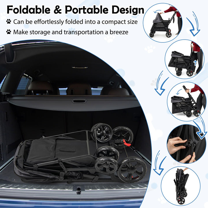 Giantex Dog Stroller with Low Entry &amp; Ramp Access, Cat Stroller with Lockable &amp; Shock-Absorbing All-Terrain Wheels