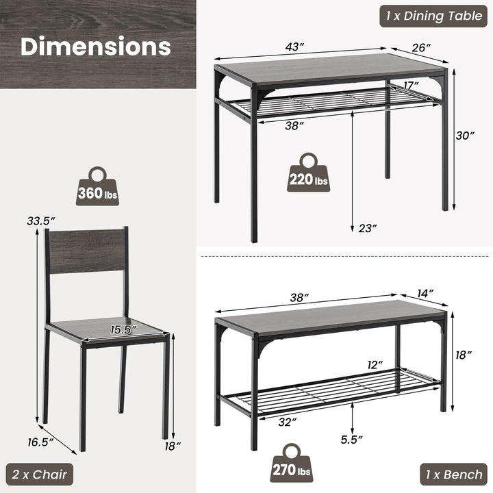 Giantex Dining Table Set for 4, Kitchen Table with Chairs &amp; Bench, Storage Racks