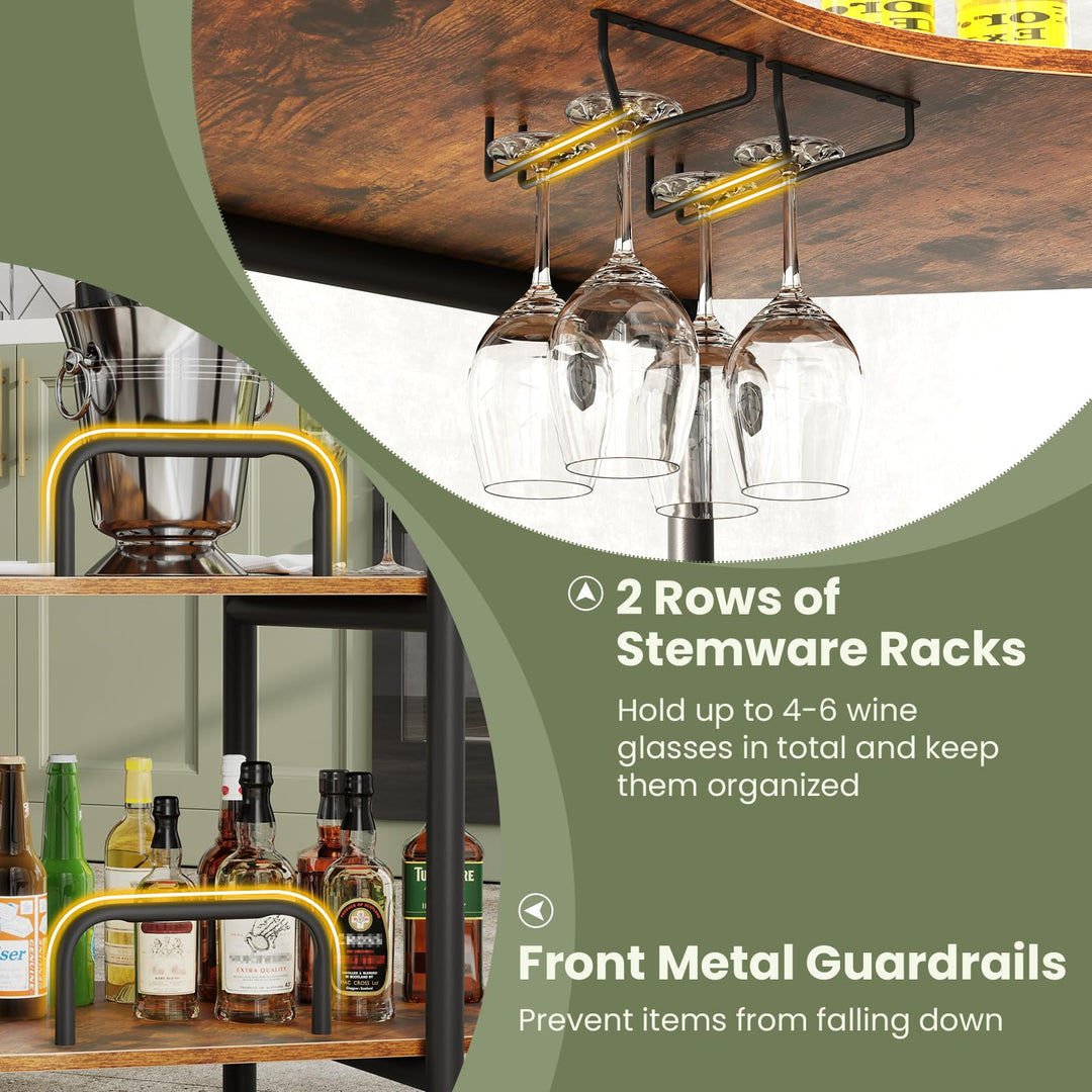 Giantex 3-Tier Bar Table, Corner Bar Cabinet, Liquor Home Bar Unit with Stemware Racks &amp; Storage Shelves