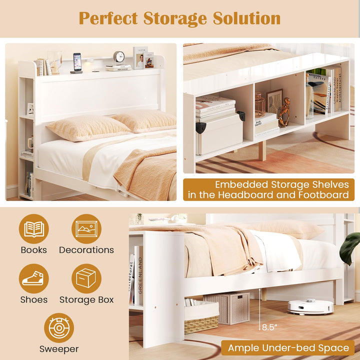 Giantex Full/Twin Size Bed Frame with Storage Headboard &amp; Footboard