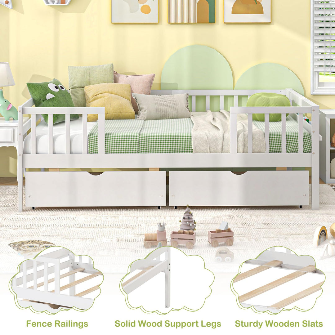 Giantex Twin Daybed with Drawers, Wooden Twin Bed Frame with Side Storage &amp; Slats Support