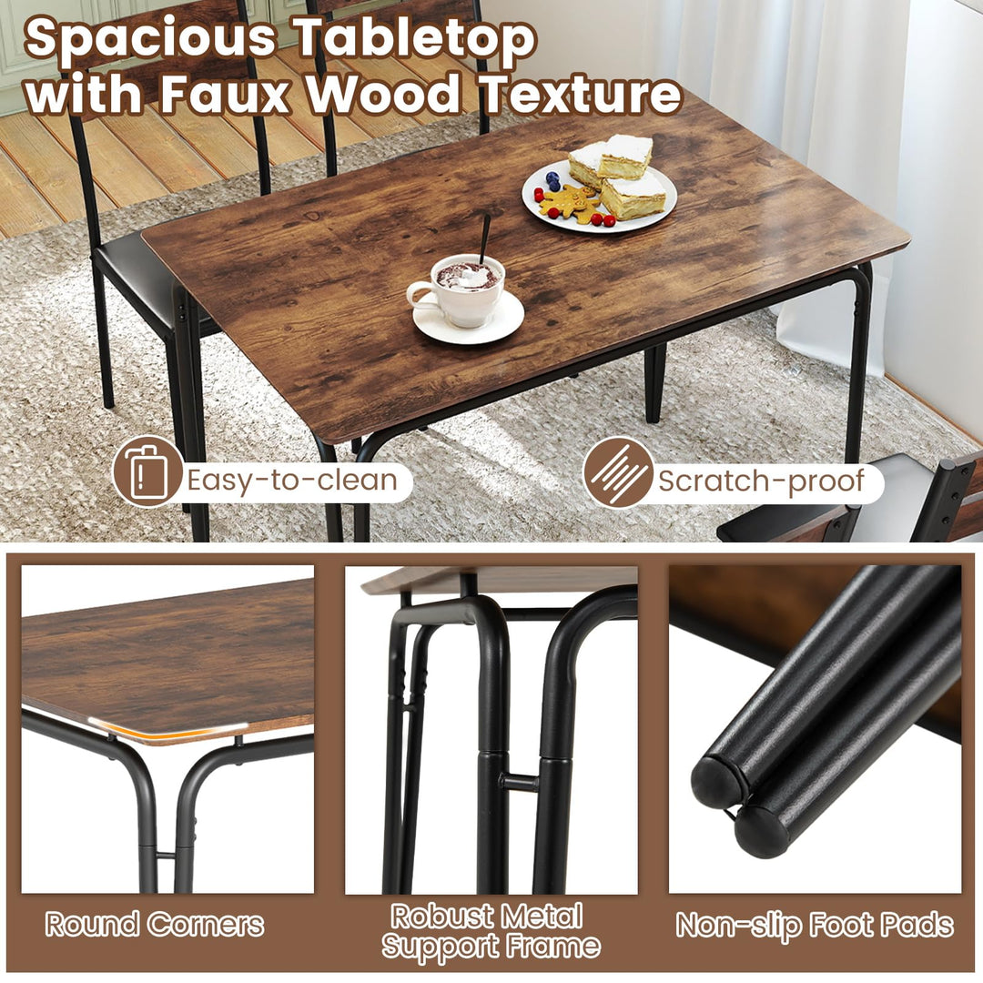 Giantex 5-Piece Dining Table Set Industrial Rectangular Kitchen Table and 4 Armless Chairs