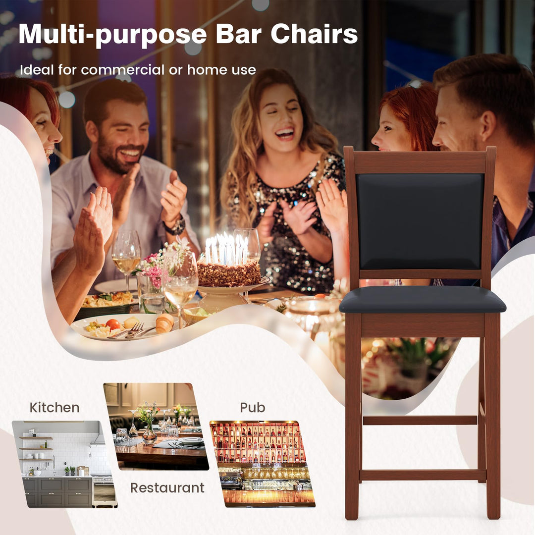 Giantex 24.5" Bar Stools Set of 2, Upholstered Counter Height Bar Stools w/Faux Leather Cushion &amp; Footrest