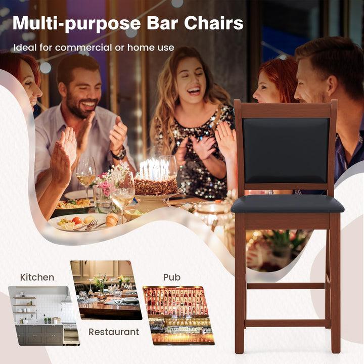 Giantex 24.5" Bar Stools Set of 2, Upholstered Counter Height Bar Stools w/Faux Leather Cushion &amp; Footrest