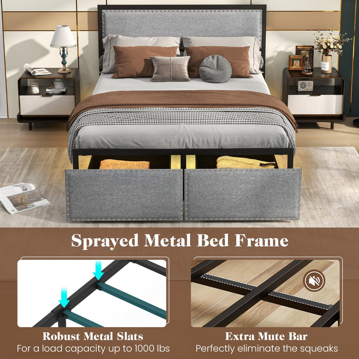 Giantex Queen/Full/Twin Size Bed Frame with LED Lights and 2 Storage Drawers