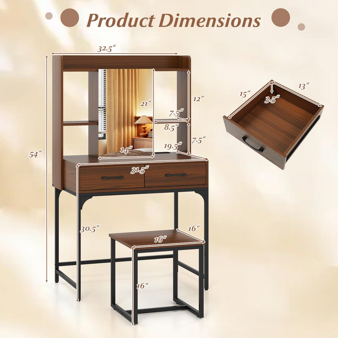 CHARMAID Vanity Desk with Charging Station Mirror Cabinet with Hidden Storage