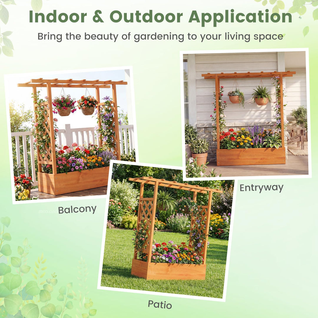 Giantex Wooden Raised Garden Bed with Trellis &amp; Hanging Roof