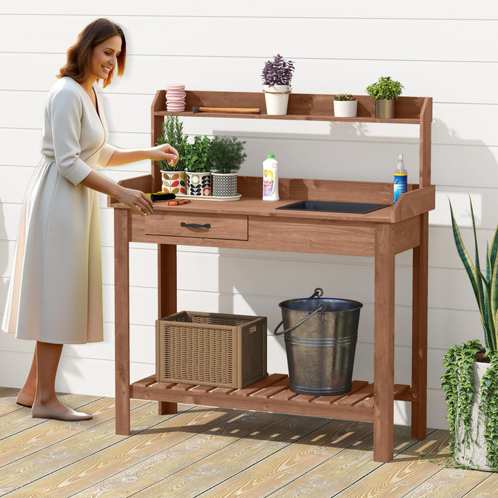 Giantex Wood Potting Bench Table