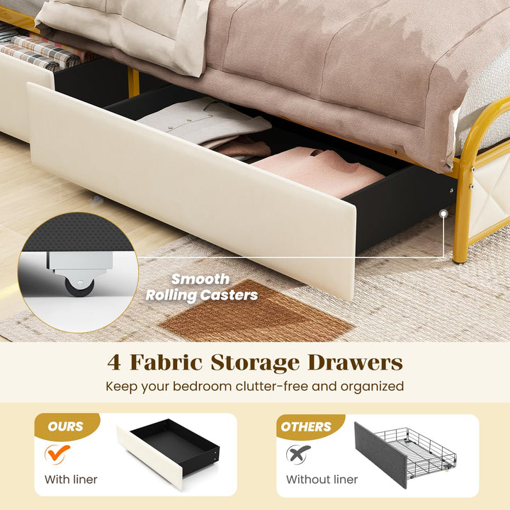 Giantex Queen/Full/Twin Size Bed Frame with 4 Storage Drawers and Charging Station