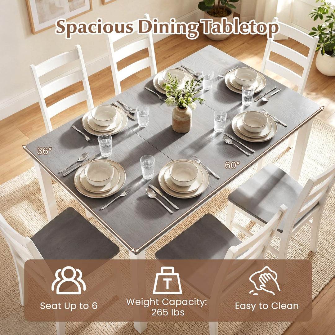 Giantex 7-Piece Dining Table Set | Rectangular 60-inches Kitchen Table and 6 Dining Chairs with Rubber Wood Legs