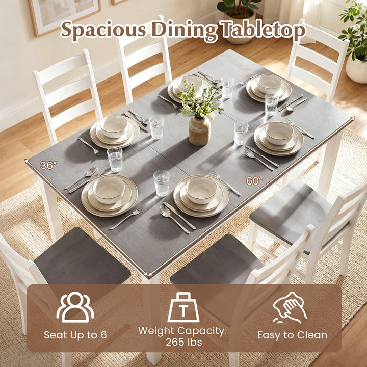 Giantex 7-Piece Dining Table Set | Rectangular 60-inches Kitchen Table and 6 Dining Chairs with Rubber Wood Legs
