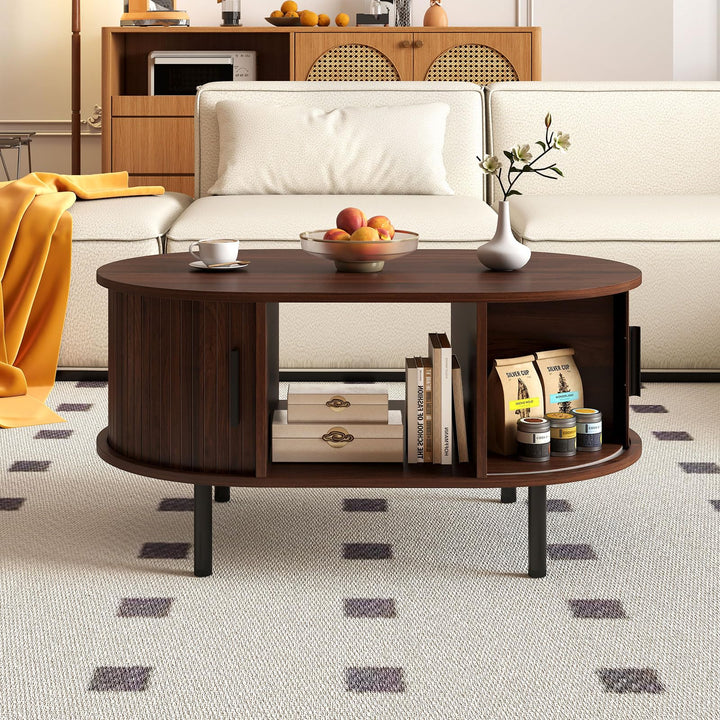 Giantex Mid Century Modern Living Room Table with Sliding Tambour Doors