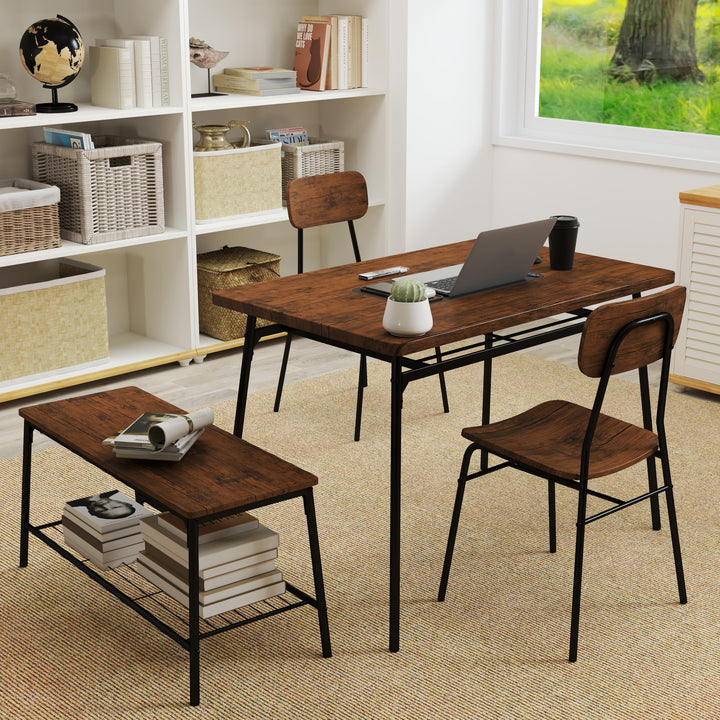Giantex Dining Table Set for 4, Kitchen Table with Bench &amp; 2 Chairs, Storage &amp; Metal Frame