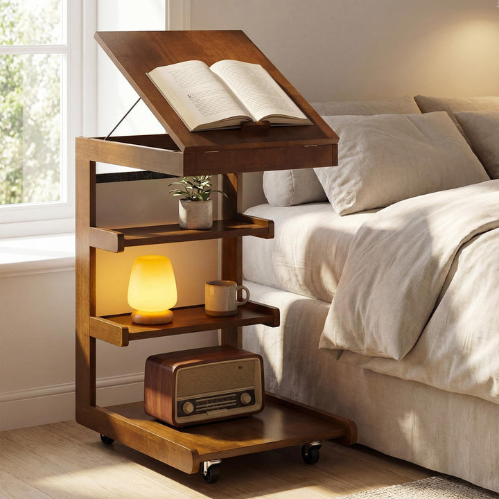 Giantex C-Shaped End Table with Wheels w/Adjustable Desktop