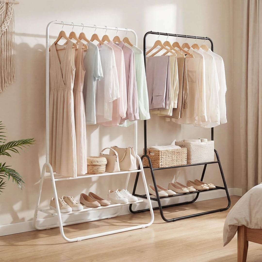 Giantex Heavy Duty Clothes Rack | Metal Garment Rack with Hanging Rod and Storage Shelves