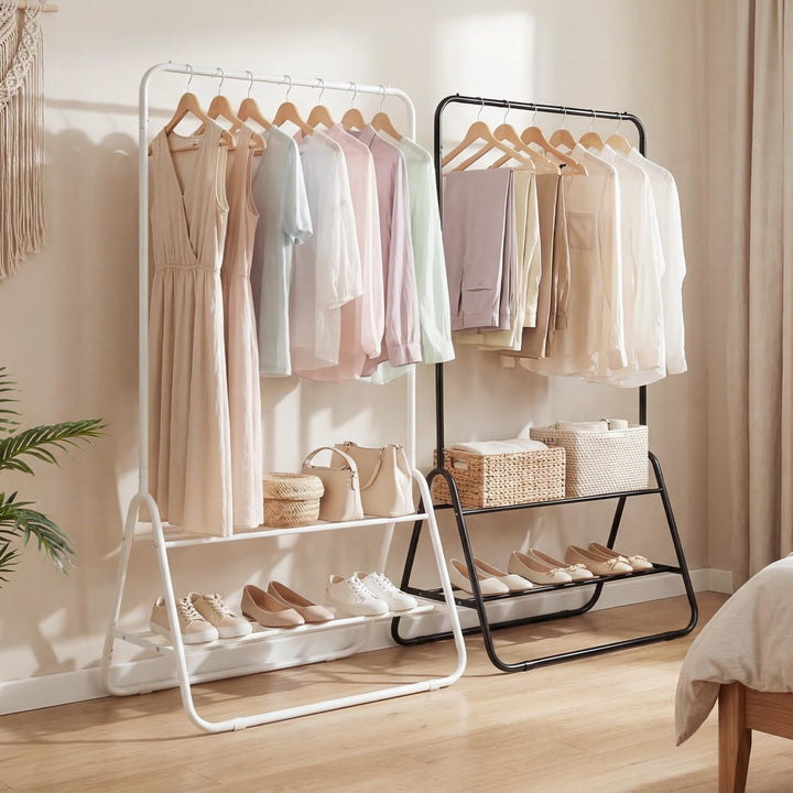 Giantex Heavy Duty Clothes Rack | Metal Garment Rack with Hanging Rod and Storage Shelves