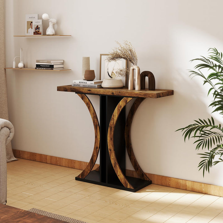 Giantex 40" Narrow Console Table | T-Shaped Entryway Table with Open Storage Shelve