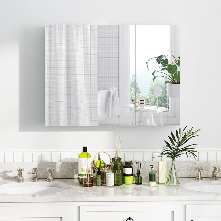 Giantex Wall Mounted Medicine Cabinet with 3 Frameless Mirrored Doors &amp; Mounting Hardware